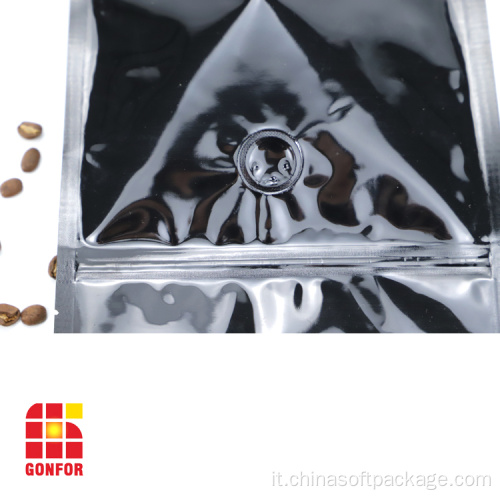 Confezione di sacchetti di caffè in alluminio nero con valvola